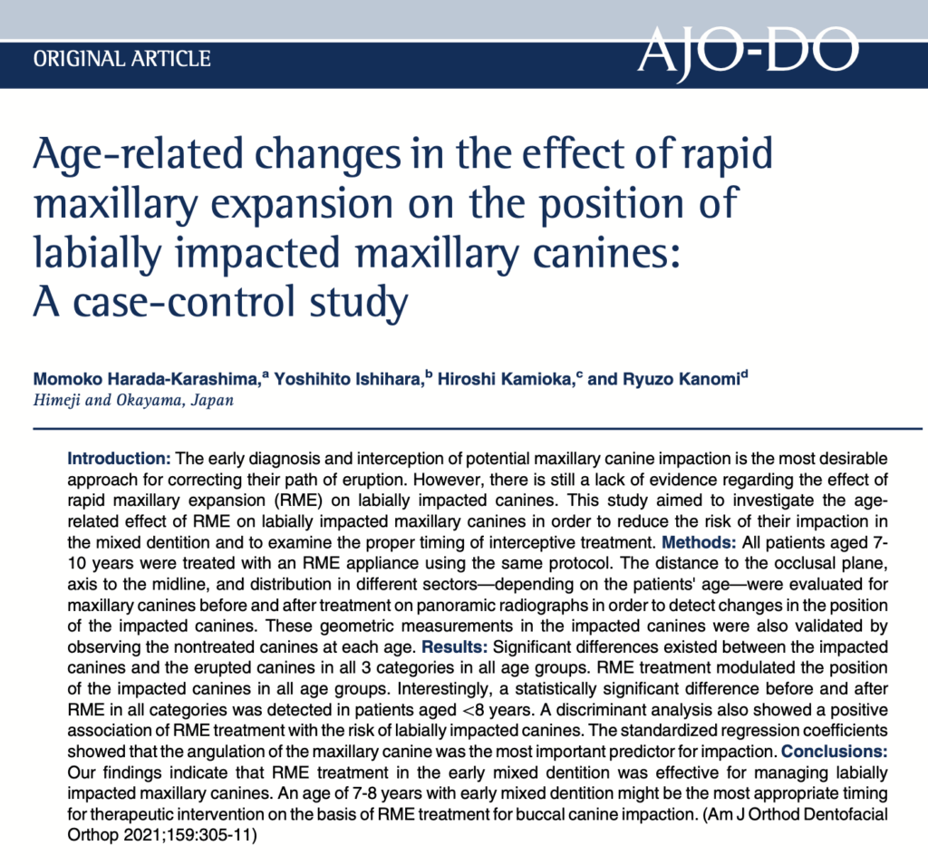 犬歯の埋伏と急速拡大の効果に関する海外論文(AJO-DO掲載)の研究資料